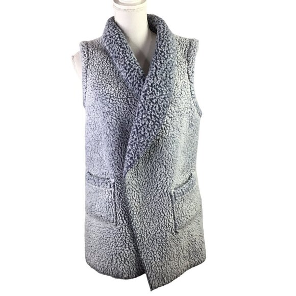 Koolaburra Ugg Sherpa Vest Two Tone Blue White Frosted Fuzzy Cozy Long Size XS - Picture 1 of 11